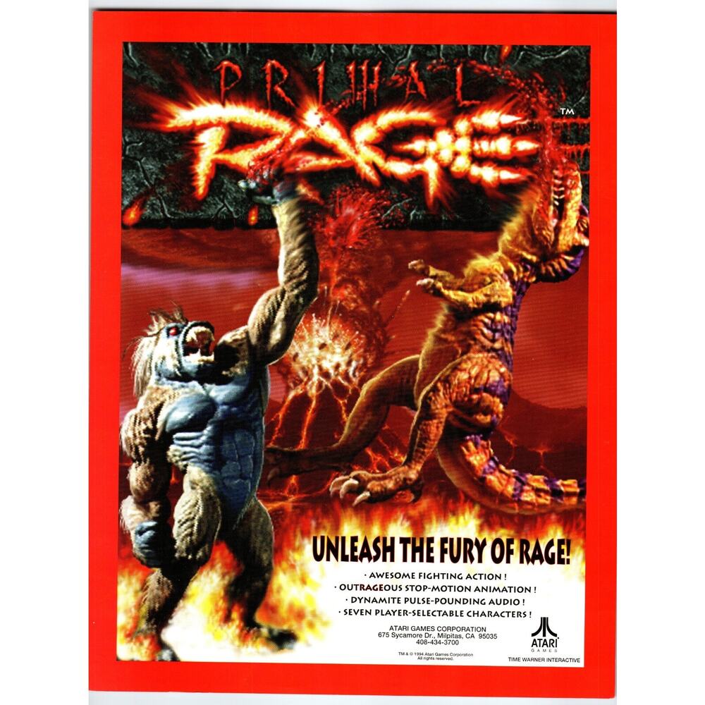 Primal Rage Vintage Video Arcade Game Flyer 1994 Original Retro Art 8.5" x 11"